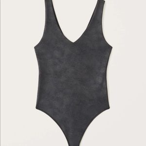 Abercrombie Faux leather V neck bodysuit